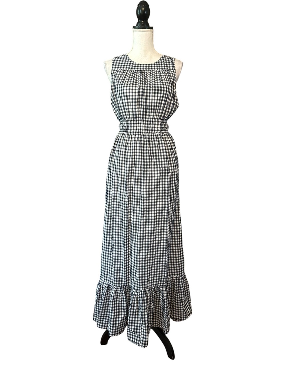 Draper James Navy White Gingham Check Maxi Dress sundress cotton summer SZ M - Picture 2 of 9